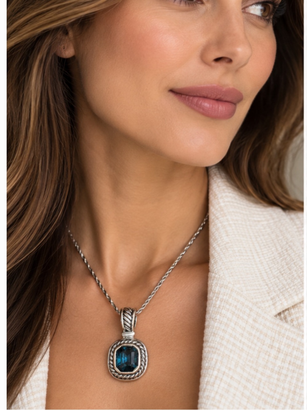 Silver Blue Gemstone Pendant